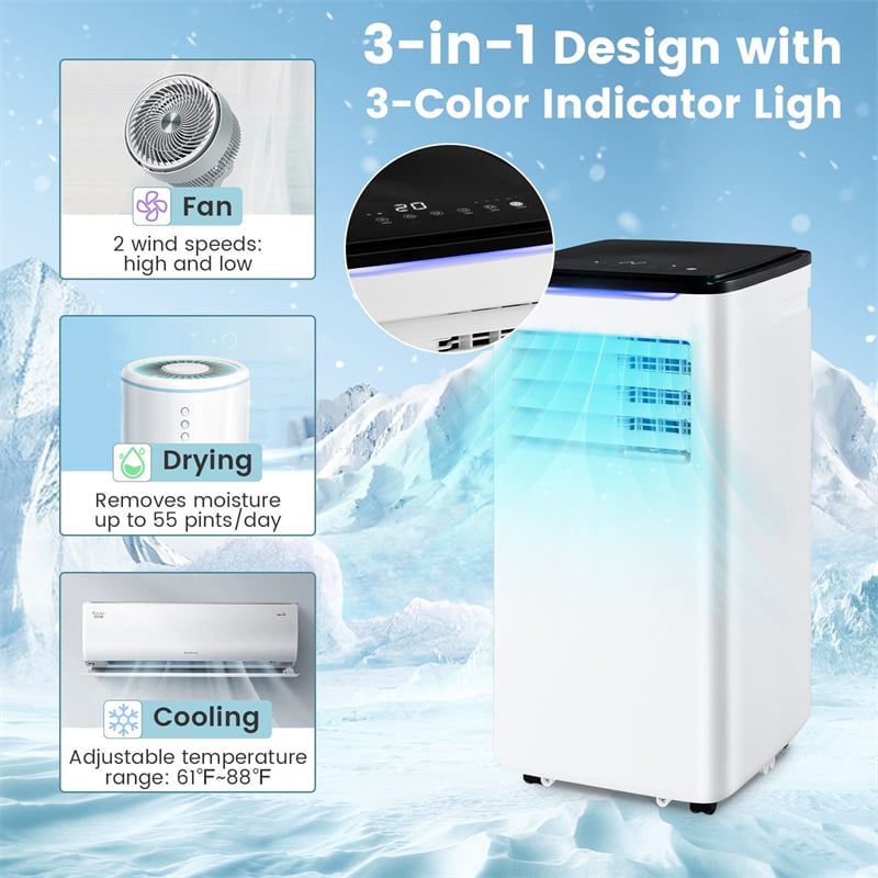 10000 BTU Portable Air Conditioner 3-in-1 AC Unit for Room up to 350 Sq.Ft with Cool Fan Dehumidifier Sleep Mode, Remote Control & Window Kit