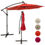 10FT Hanging Solar LED Umbrella Offset Patio Umbrella Outdoor Cantilever Umbrella Steel Market Umbrella with 40 Lights, Crank & Cross Base