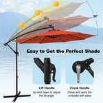 10FT Hanging Solar LED Umbrella Offset Patio Umbrella Outdoor Cantilever Umbrella Steel Market Umbrella with 40 Lights, Crank & Cross Base