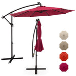 10FT Hanging Solar LED Umbrella Offset Patio Umbrella Outdoor Cantilever Umbrella Steel Market Umbrella with 40 Lights, Crank & Cross Base