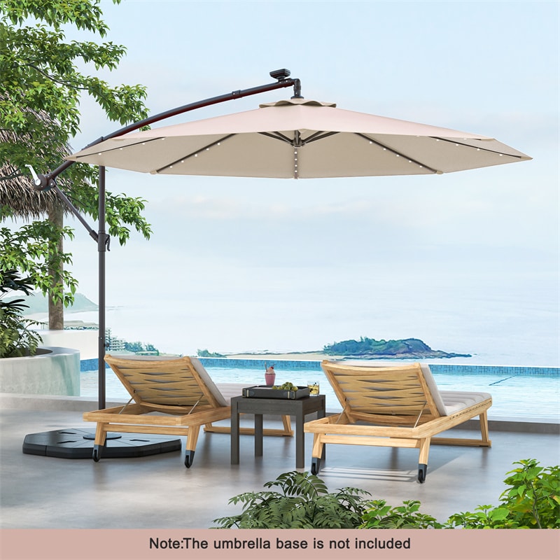 10FT Hanging Solar LED Umbrella Offset Patio Umbrella Outdoor Cantilever Umbrella Steel Market Umbrella with 40 Lights, Crank & Cross Base