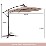 10FT Hanging Solar LED Umbrella Offset Patio Umbrella Outdoor Cantilever Umbrella Steel Market Umbrella with 40 Lights, Crank & Cross Base