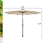 10' Solar LED Lighted Patio Umbrella Steel Tilting Market Umbrella Outdoor Table Umbrella with Tilt Adjustment Crank