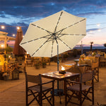 10' Solar LED Lighted Patio Umbrella Steel Tilting Market Umbrella Outdoor Table Umbrella with Tilt Adjustment Crank