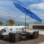 10' Solar LED Lighted Patio Umbrella Steel Tilting Market Umbrella Outdoor Table Umbrella with Tilt Adjustment Crank