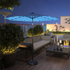 10' Solar LED Lighted Patio Umbrella Steel Tilting Market Umbrella Outdoor Table Umbrella with Tilt Adjustment Crank