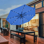 10' Solar LED Lighted Patio Umbrella Steel Tilting Market Umbrella Outdoor Table Umbrella with Tilt Adjustment Crank