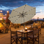 10' Solar LED Lighted Patio Umbrella Steel Tilting Market Umbrella Outdoor Table Umbrella with Tilt Adjustment Crank