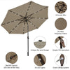 10' Solar LED Lighted Patio Umbrella Steel Tilting Market Umbrella Outdoor Table Umbrella with Tilt Adjustment Crank