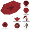 10' Solar LED Lighted Patio Umbrella Steel Tilting Market Umbrella Outdoor Table Umbrella with Tilt Adjustment Crank