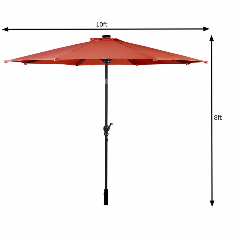 10' Solar LED Lighted Patio Umbrella Steel Tilting Market Umbrella Outdoor Table Umbrella with Tilt Adjustment Crank