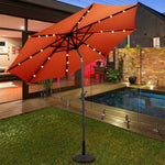 10' Solar LED Lighted Patio Umbrella Steel Tilting Market Umbrella Outdoor Table Umbrella with Tilt Adjustment Crank