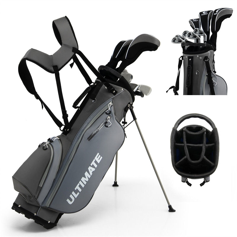 10 Pieces Men's Complete Golf Club Set Right Hand Golf Club Package Set with 460cc Alloy #1 Driver & Portable Stand Bag