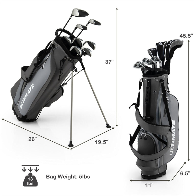 10 Pieces Men's Complete Golf Club Set Right Hand Golf Club Package Set with 460cc Alloy #1 Driver & Portable Stand Bag