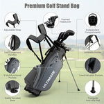 10 Pieces Men's Complete Golf Club Set Right Hand Golf Club Package Set with 460cc Alloy #1 Driver & Portable Stand Bag