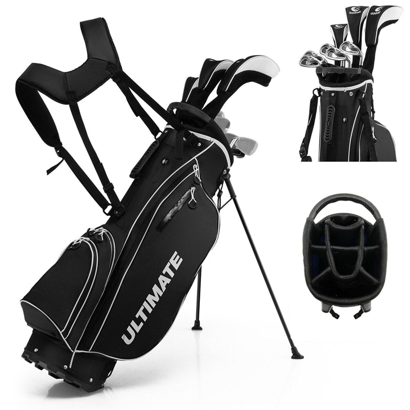 10 Pieces Men's Complete Golf Club Set Right Hand Golf Club Package Set with 460cc Alloy #1 Driver & Portable Stand Bag