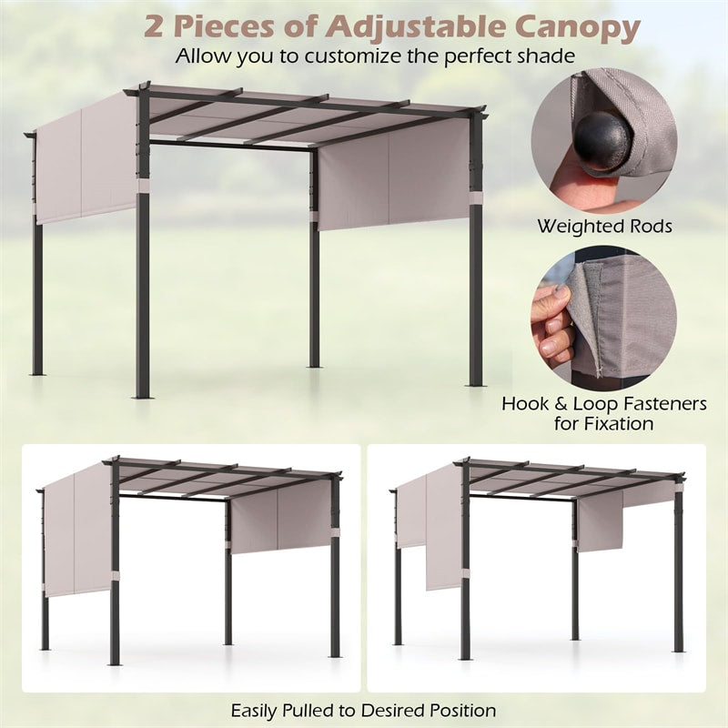 10' x 10' Flat Top Pergola with 2PCS Retractable Sun Shade Canopy, Metal Outdoor Pergola Extra Large Patio Shelter Pavilion for Garden Backyard