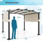 10' x 10' Outdoor Pergola with Retractable Sun Shade Canopy, Metal Frame Patio Pergola Extra Large Shelter Pavilion w/ Anchored Plates