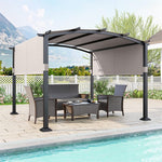 10' x 10' Outdoor Pergola with Retractable Sun Shade Canopy, Metal Frame Patio Pergola Extra Large Shelter Pavilion w/ Anchored Plates