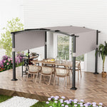 10' x 10' Outdoor Pergola with Retractable Sun Shade Canopy, Metal Frame Patio Pergola Extra Large Shelter Pavilion w/ Anchored Plates