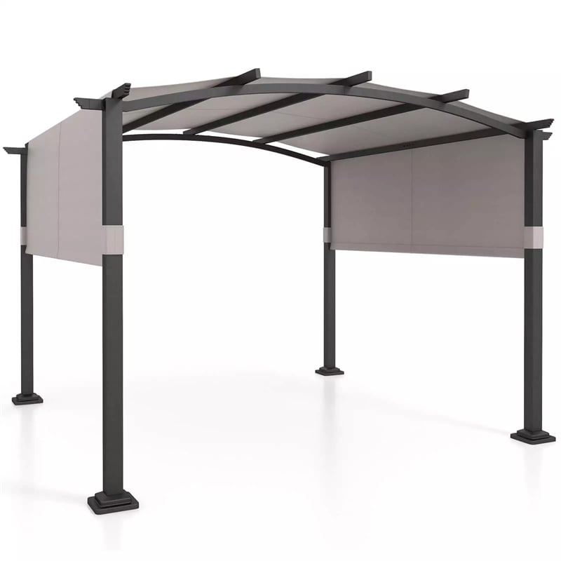 10' x 10' Outdoor Pergola with Retractable Sun Shade Canopy, Metal Frame Patio Pergola Extra Large Shelter Pavilion w/ Anchored Plates