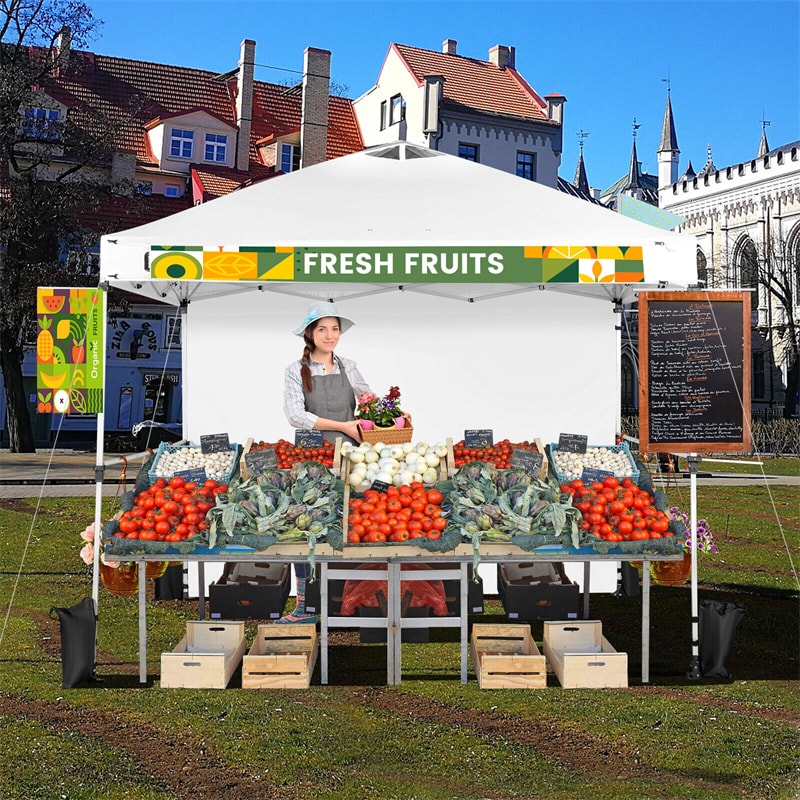 10' x 10' Commercial Pop Up Canopy Tent Folding Instant Market Tent Outdoor Event Tent with Sidewalls, 2 Hanging Bars & Banner Strip