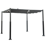 10' x 10' Outdoor Pergola with Retractable Canopy, Heavy-Duty Metal Columns Modern Sunshade Pavilion Grill Gazebo Patio Garden Yard Pergola Shelter