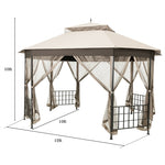 10’ x 12’ Patio Gazebo Canopy Heavy Duty Octagon Outdoor Gazebo with Netting Sidewalls & 2-Tier Ventilated Roof