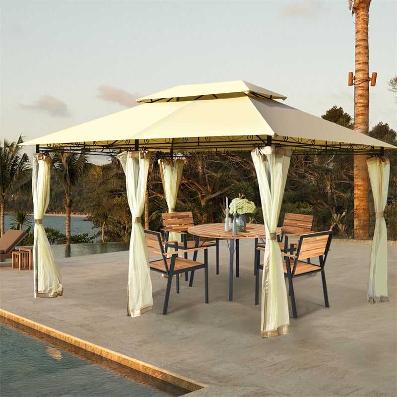 10' x 13' Steel Frame Gazebo 2-Tier Patio Gazebo Canopy Tent Shelter with Removable Netting & 130 Sq.Ft Shade for Outdoor Garden Yard