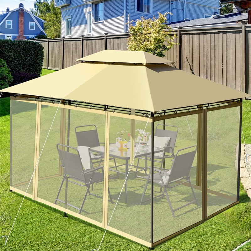 10' x 13' Steel Frame Gazebo 2-Tier Patio Gazebo Canopy Tent Shelter with Removable Netting & 130 Sq.Ft Shade for Outdoor Garden Yard