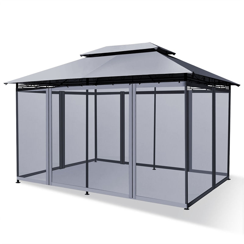 10' x 13' Steel Frame Gazebo 2-Tier Patio Gazebo Canopy Tent Shelter with Removable Netting & 130 Sq.Ft Shade for Outdoor Garden Yard