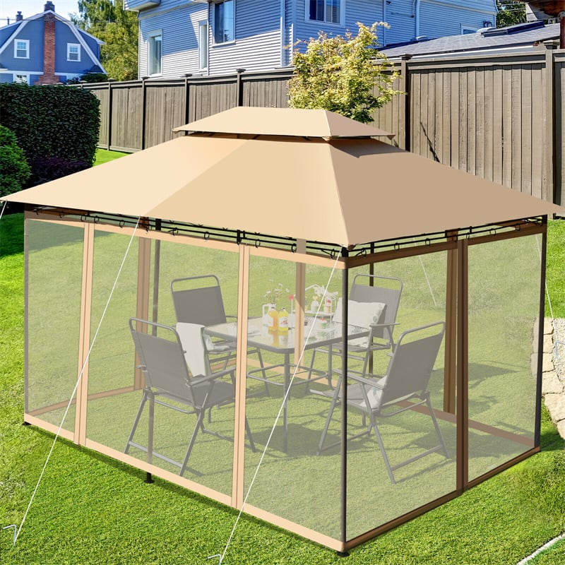 10' x 13' Steel Frame Gazebo 2-Tier Patio Gazebo Canopy Tent Shelter with Removable Netting & 130 Sq.Ft Shade for Outdoor Garden Yard