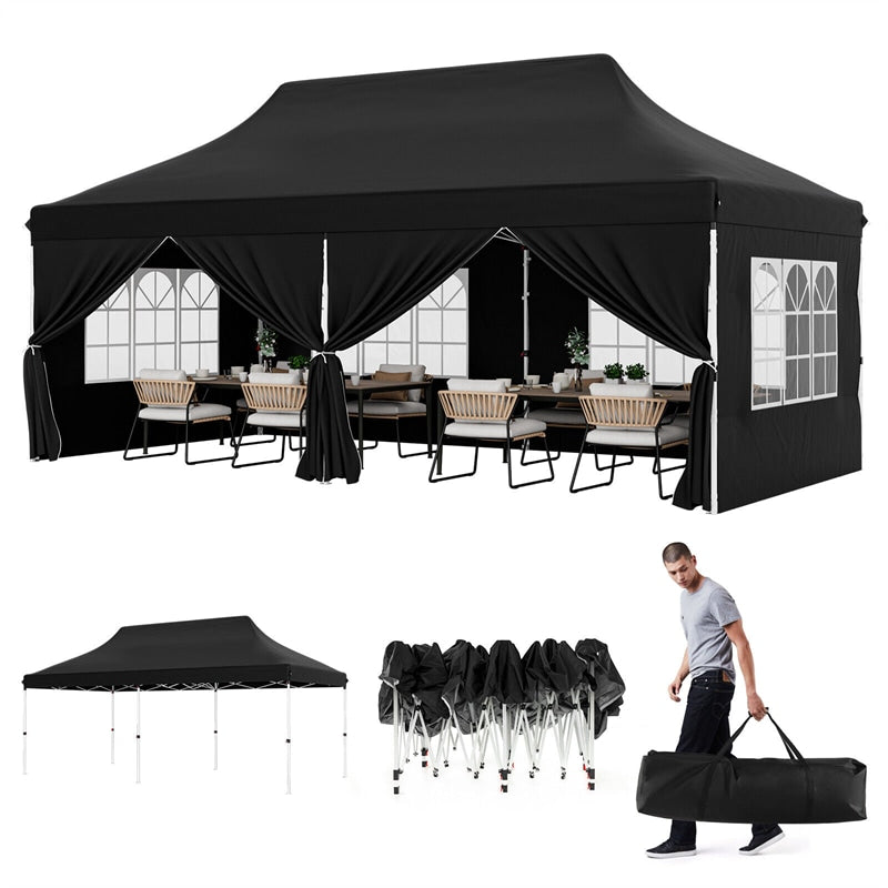 10 x 20 FT Pop Up Canopy Easy Setup Instant Canopy Tent Portable Outdoor Wedding Party Canopy Tent with 6 Sidewalls & Carry Bag