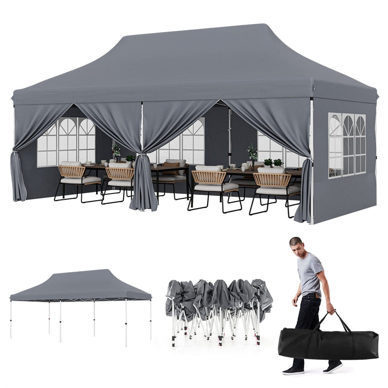 10 x 20 FT Pop Up Canopy Easy Setup Instant Canopy Tent Portable Outdoor Wedding Party Canopy Tent with 6 Sidewalls & Carry Bag