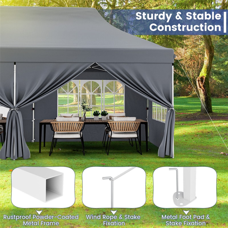 10 x 20 FT Pop Up Canopy Easy Setup Instant Canopy Tent Portable Outdoor Wedding Party Canopy Tent with 6 Sidewalls & Carry Bag