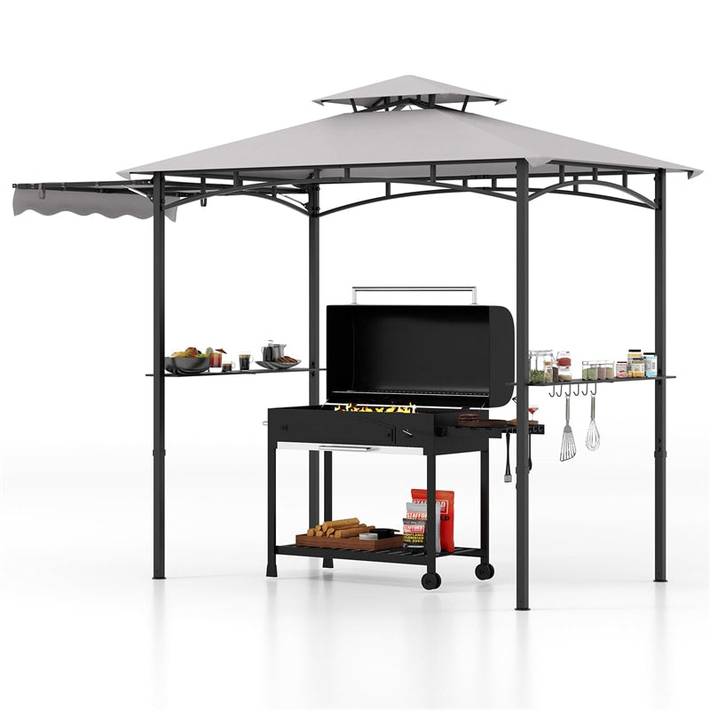 10.5 x 5FT Grill Gazebo 2-Tier Barbecue Gazebo with Side Awning & 2 Shelves, Outdoor Grill Gazebo Canopy for Backyard Garden Poolside