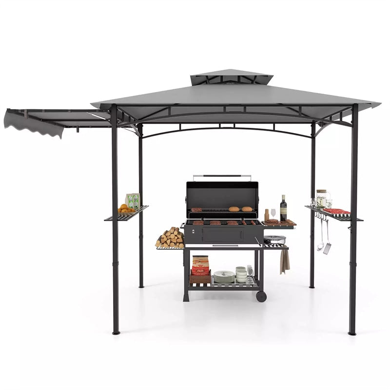 10.5 x 5FT Grill Gazebo 2-Tier Barbecue Gazebo with Side Awning & 2 Shelves, Outdoor Grill Gazebo Canopy for Backyard Garden Poolside