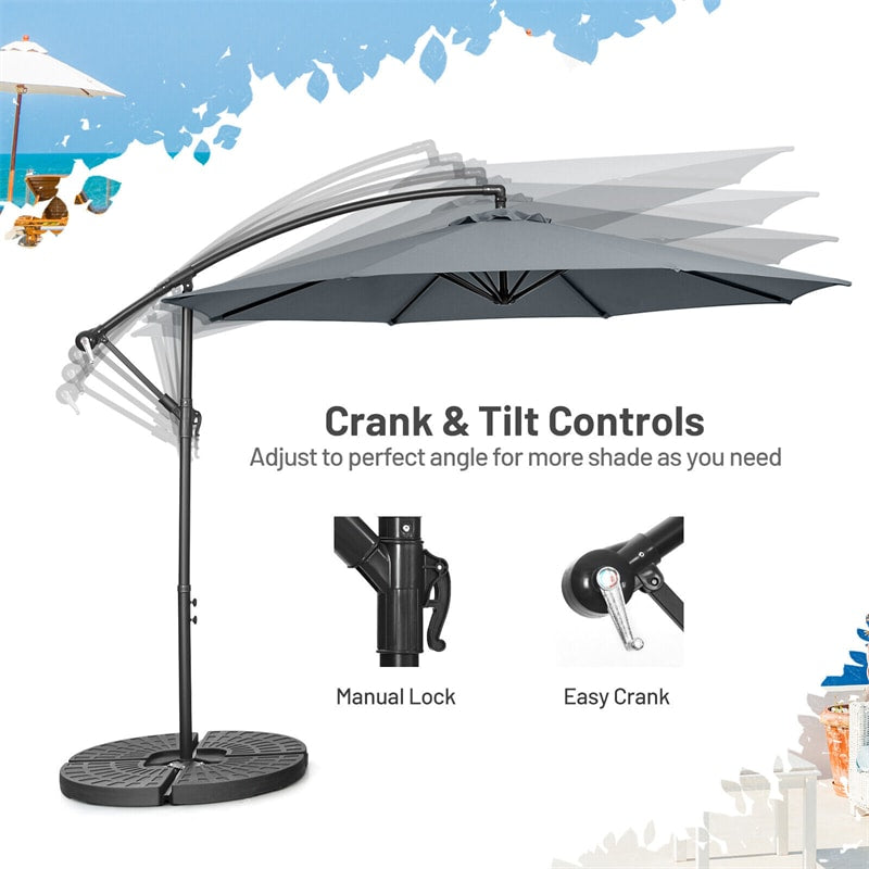 10FT Hanging Cantilever Umbrella Offset Patio Umbrella 8 Steel Ribs Outdoor Market Umbrella with Cross Base, Crank & Tilt Adjustment