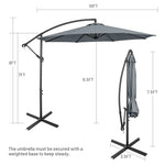 10FT Hanging Cantilever Umbrella Offset Patio Umbrella 8 Steel Ribs Outdoor Market Umbrella with Cross Base, Crank & Tilt Adjustment