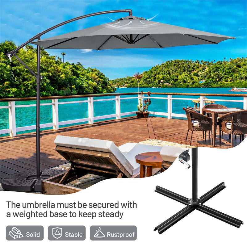 10FT Hanging Cantilever Umbrella Offset Patio Umbrella 8 Steel Ribs Outdoor Market Umbrella with Cross Base, Crank & Tilt Adjustment