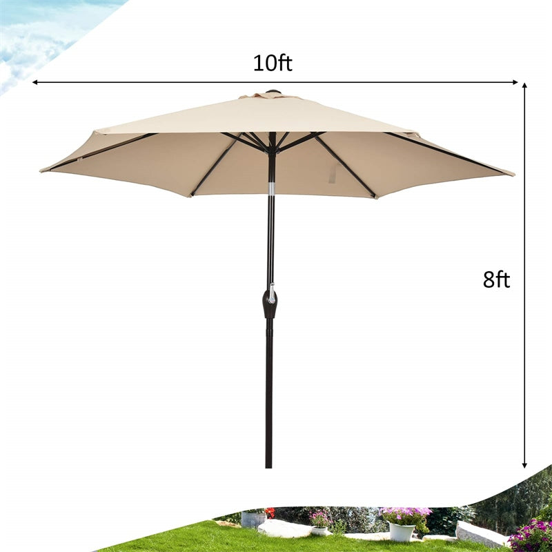 10FT Patio Umbrella Outdoor 6 Ribs Steel Market Table Umbrella with Push Button Tilt & Crank for Garden Backyard Deck Pool