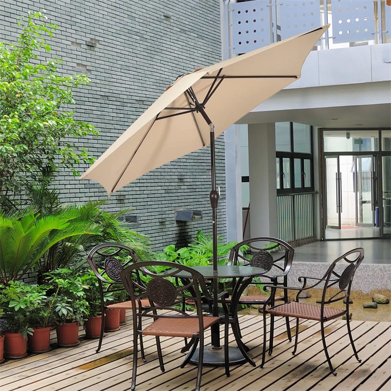 10FT Patio Umbrella Outdoor 6 Ribs Steel Market Table Umbrella with Push Button Tilt & Crank for Garden Backyard Deck Pool