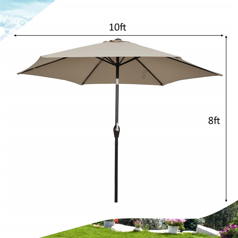 10FT Patio Umbrella Outdoor 6 Ribs Steel Market Table Umbrella with Push Button Tilt & Crank for Garden Backyard Deck Pool