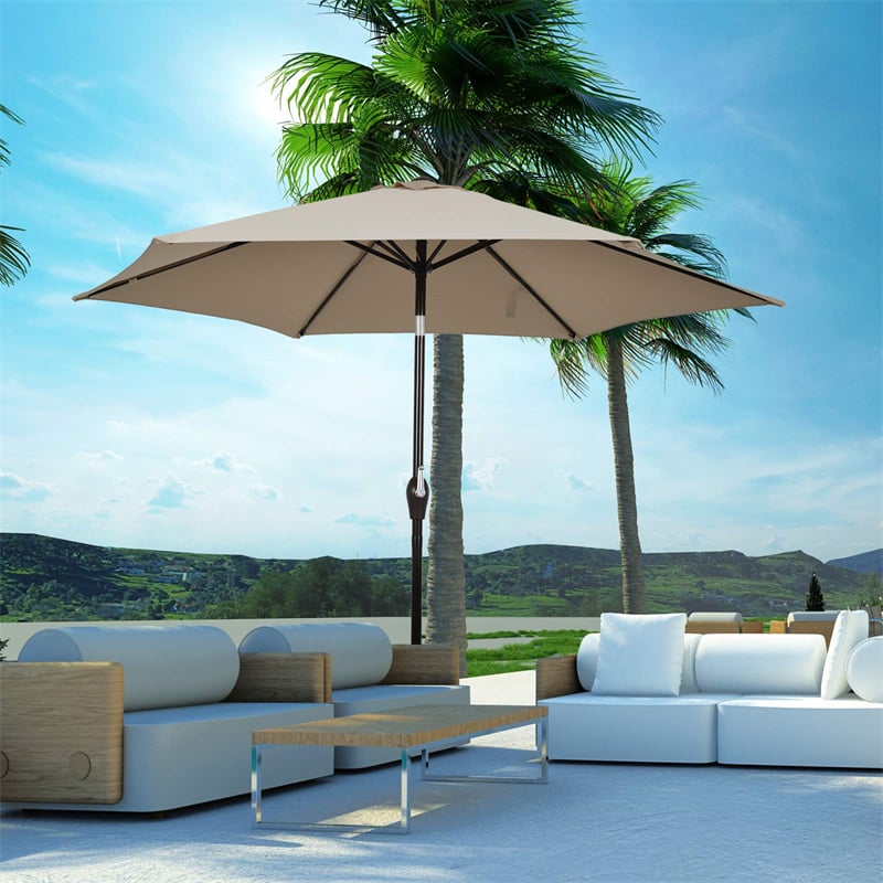 10FT Patio Umbrella Outdoor 6 Ribs Steel Market Table Umbrella with Push Button Tilt & Crank for Garden Backyard Deck Pool