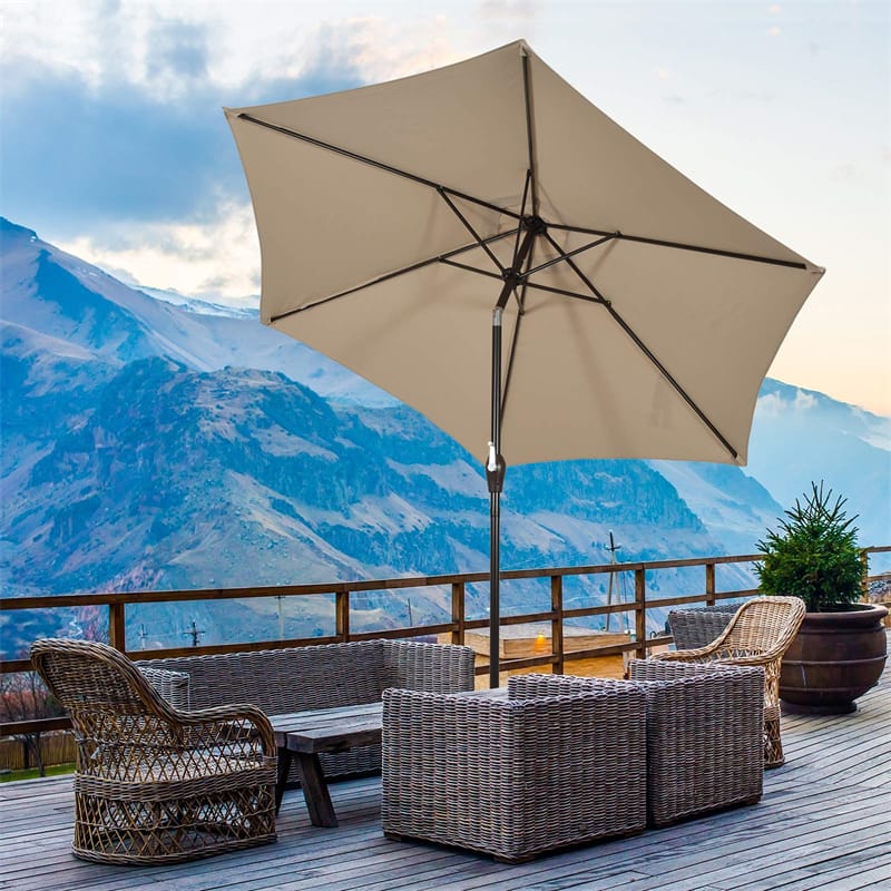 10FT Patio Umbrella Outdoor 6 Ribs Steel Market Table Umbrella with Push Button Tilt & Crank for Garden Backyard Deck Pool