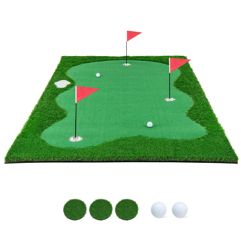 10 x 5FT Golf Putting Green Large Professional Golf Training Mat Indoor Outdoor Golf Putting Practice Mat with Artificial Grass Turf, 3 Golf Holes