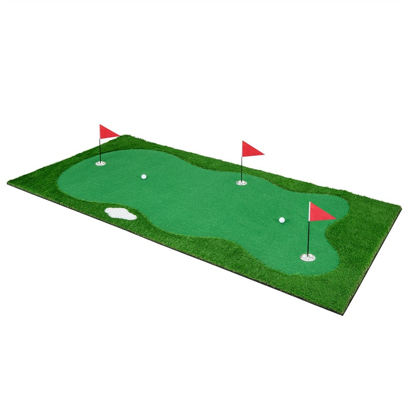 10 x 5FT Golf Putting Green Large Professional Golf Training Mat Indoor Outdoor Golf Putting Practice Mat with Artificial Grass Turf, 3 Golf Holes