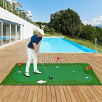 10 x 5FT Golf Putting Green Large Professional Golf Training Mat Indoor Outdoor Golf Putting Practice Mat with Artificial Grass Turf, 3 Golf Holes