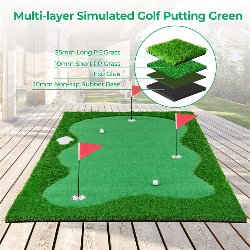 10 x 5FT Golf Putting Green Large Professional Golf Training Mat Indoor Outdoor Golf Putting Practice Mat with Artificial Grass Turf, 3 Golf Holes