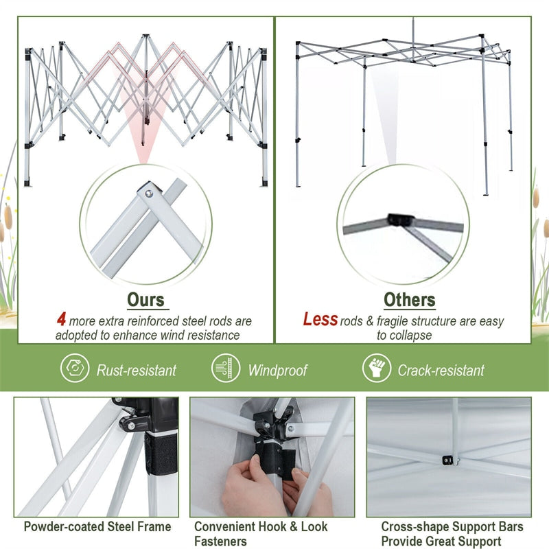 10' x 10' Pop Up Canopy Tent 2-Tier Outdoor Instant Folding Shelter Canopy with Center Lock & Wheeled Carry Bag